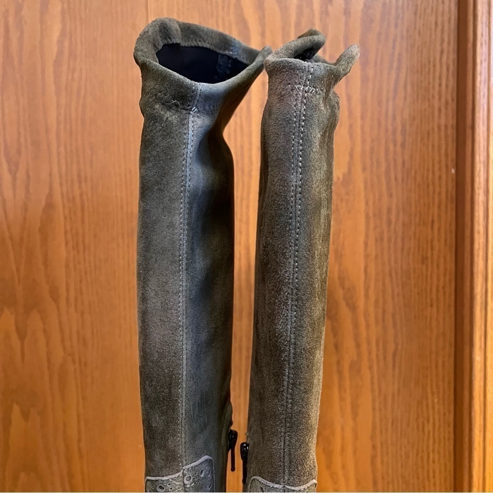 Dirndl + Bua Olive Green Suede Tall Riding Boots Sz-37 - Picture 7 of 11